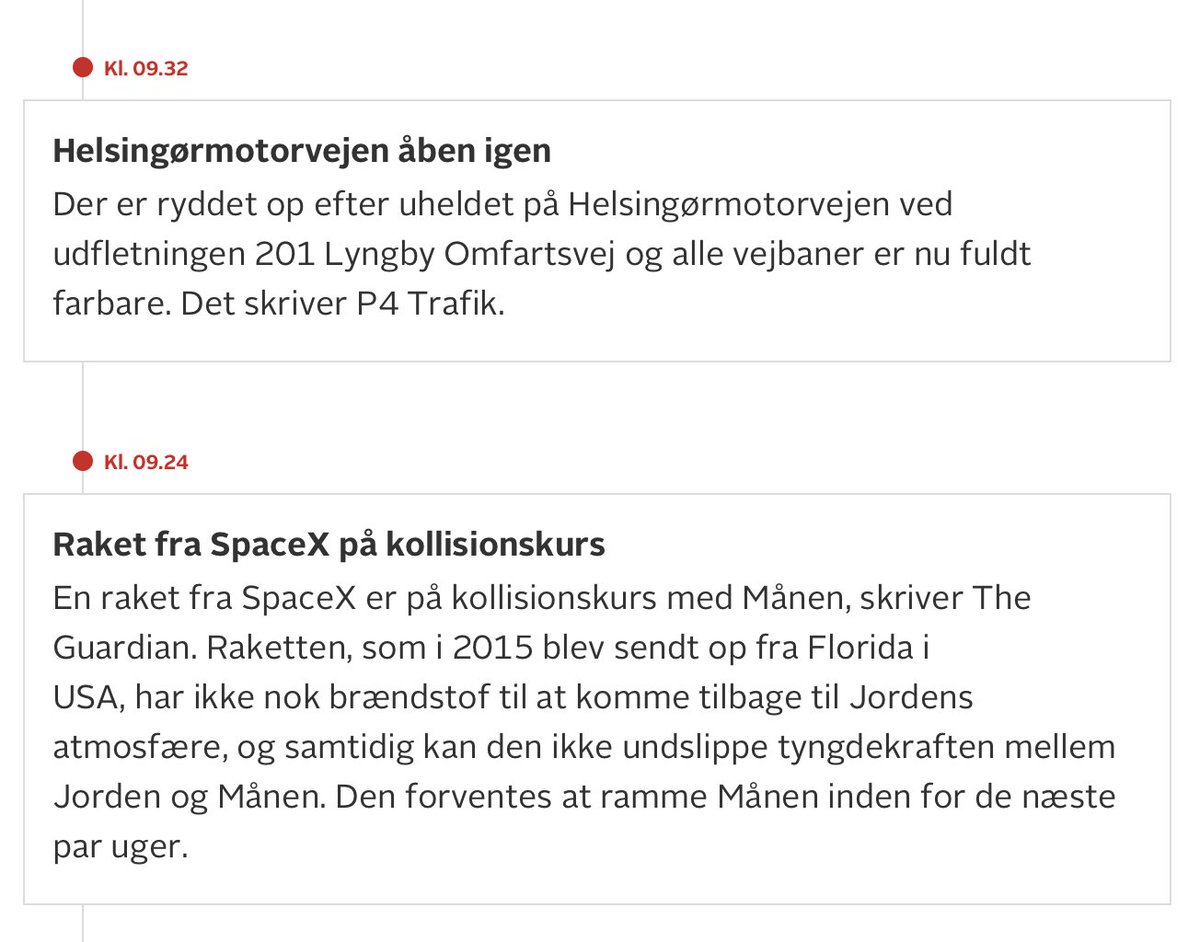 Der skal alligevel en vis kølighed til at skrive, at en raket er på vej til at ramme Månen for så otte minutter senere at opdatere fra udfletning 201 på Helsingørmotorvejen uden igen at nævne, at DER ER EN RAKET, DER ER PÅ VEJ TIL AT BRAGE IND I MÅNEN.