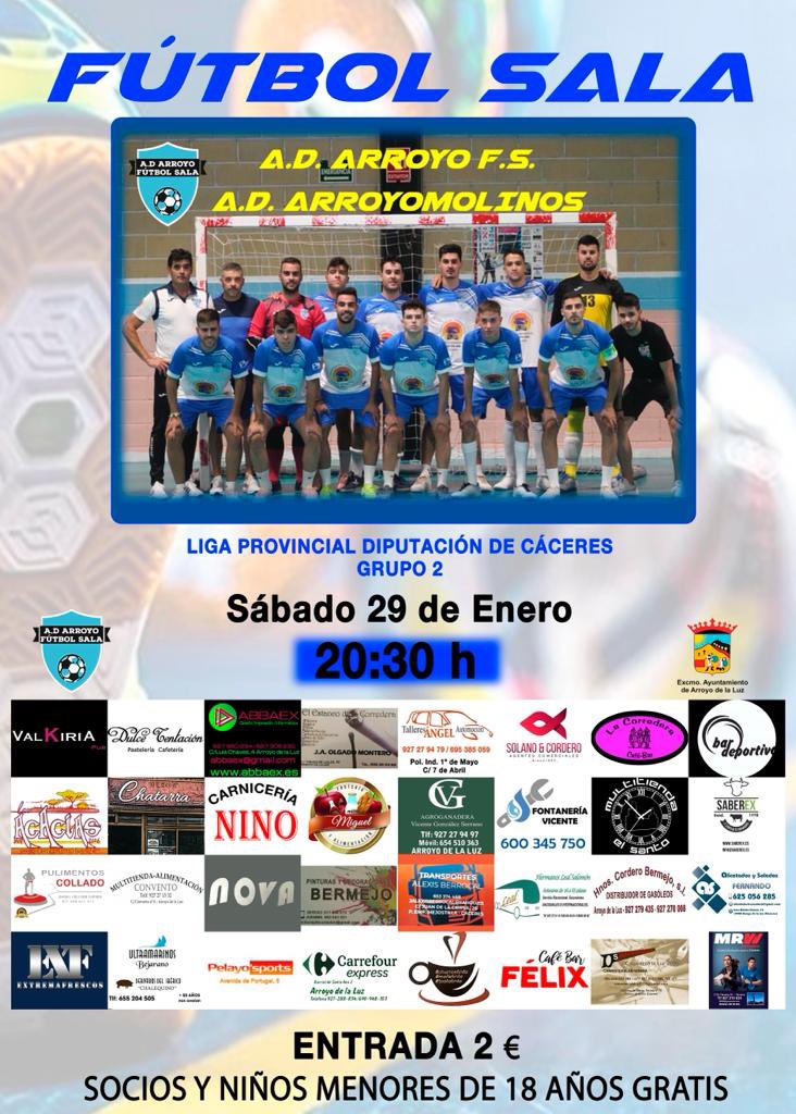 Arroyo_Fs's tweet photo. 🗣 ¡PARTIDAZO A LA VISTA! 

🗓Sábado 29 de Enero
🕣 20:30
📍Pabellón Municipal de Arroyo de la Luz

@ad_arroyofs - @ad_arroyomolinos_fs 

Partido clave.
Queremos sumar la 3ª victoria consecutiva y para ello necesitamos el apoyo de todos vosotros!

#vuelveasentirlo https://t.co/tNXPHjtVL0