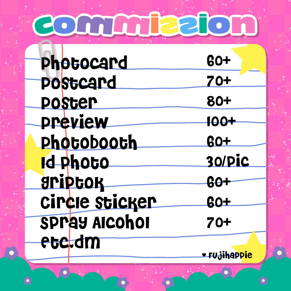 fujihappie's tweet photo. 🍎 : Cömmissi0n Open!🦒🫐
✿ นอกเหนือจากในนี้ dm มาคุยก่อนได้น้า ✿
#commissionTH #รับออกแบบgiveaway #รับออกแบบ #รับออกแบบของแจก https://t.co/AICH98CD6c