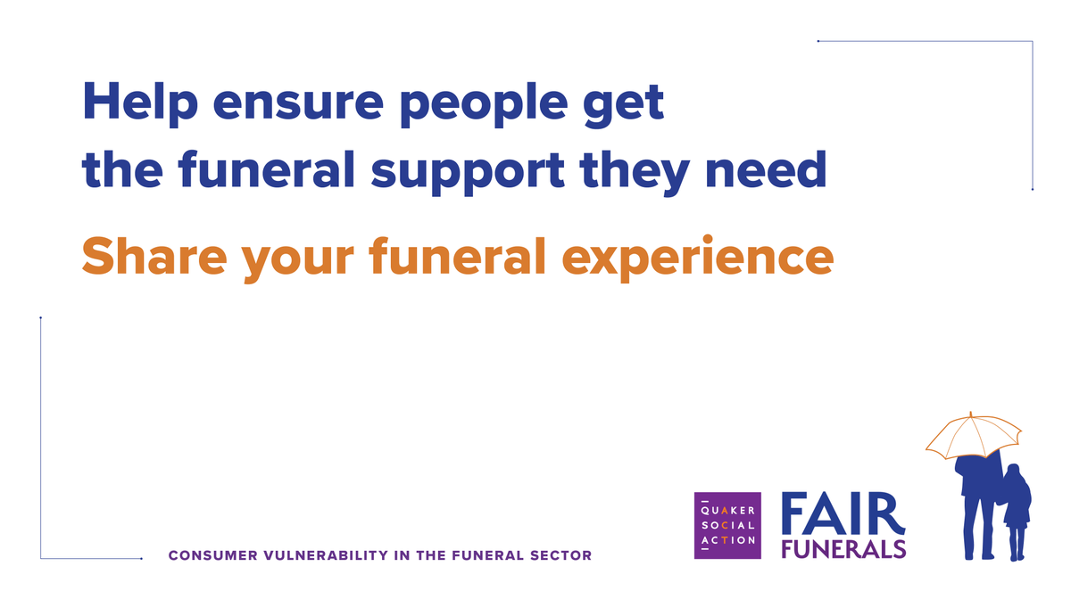 IndependentAge's tweet image. Can you help improve the experience of people making funeral arrangements?

@QSA is championing change in the funeral sector and needs your help if you have organised a funeral in the last three years.

Take the survey (closes 10 March): bit.ly/3ACCyQj