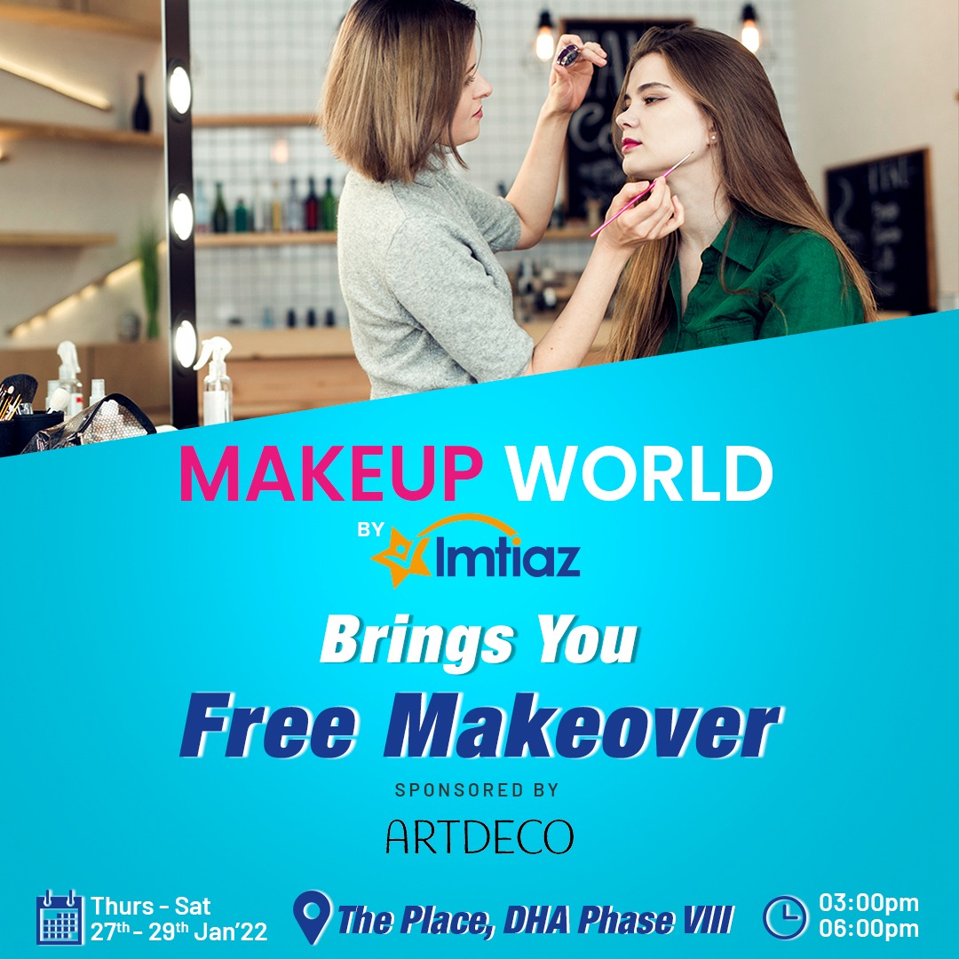 imtiazstores's tweet photo. Makeup lovers! Get ready as Makeup World by Imtiaz brings you another free makeover activity at our new store in The Place, DHA Phase 8, Karachi by Artdeco Cosmetics. So visit from 27th to 29th January, between 3 to 6 PM. 
#ImtiazStores #MakeupWorldbyImtiaz #FreeMakeover https://t.co/UtE6jcwgCc