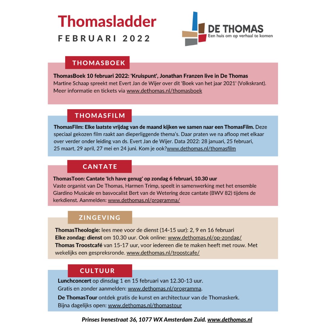 🚦Van rood naar groen licht 🟢: de cultuursector is OPEN! Ook De Thomas gaat open. Zie de Thomasladder: 
📚#ThomasFilm op 28 jan, 19.30: 'Drunk'
🎦#ThomasBoek op 10 feb, 19.30: 'Kruispunt'
🎶🎹#lunchconcerten op 1 &amp; 15 feb,  12.30-13.00u
👉dethomas.nl/programma