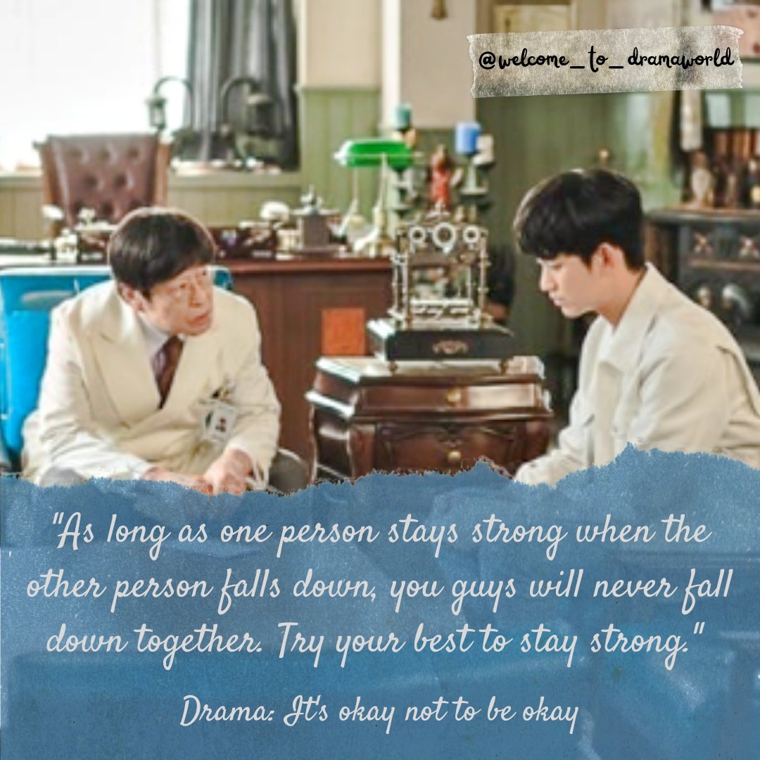 'As long as one person stays strong when the other person falls down, you guys will never fall down together. Try your best to stay strong.'
.
#MidweekMusings #ItsOKNotToBeOK #KimSooHyun #SeoYeaJi #OhJungSe #KdramaQuotes #Quotes #WelcomeToDramaworld #Kdrama #KoreanDrama