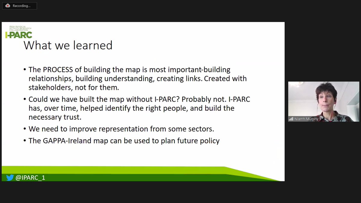 IPARC_1's tweet photo. @niamhmurphywit talks about the #IPARC process of utilising the Global Action Plan on Physical Activity (GAPPA) map to work with stakeholder and not for them to develop an Irish version of the GAPPA map 
#IPARC2022 https://t.co/sMm3pjto52
