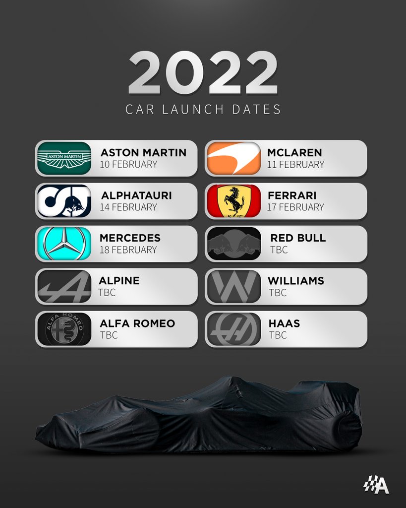 autosport's tweet photo. Half the #F1 grid have now announced their 2022 car launch dates 👀🗓️⁠
⁠
AlphaTauri are the latest to confirm, with the AT03 being revealed on the 14th February 😍⁠

#AlphaTauri #F12022 #Autosport https://t.co/l0L5fzq7NG