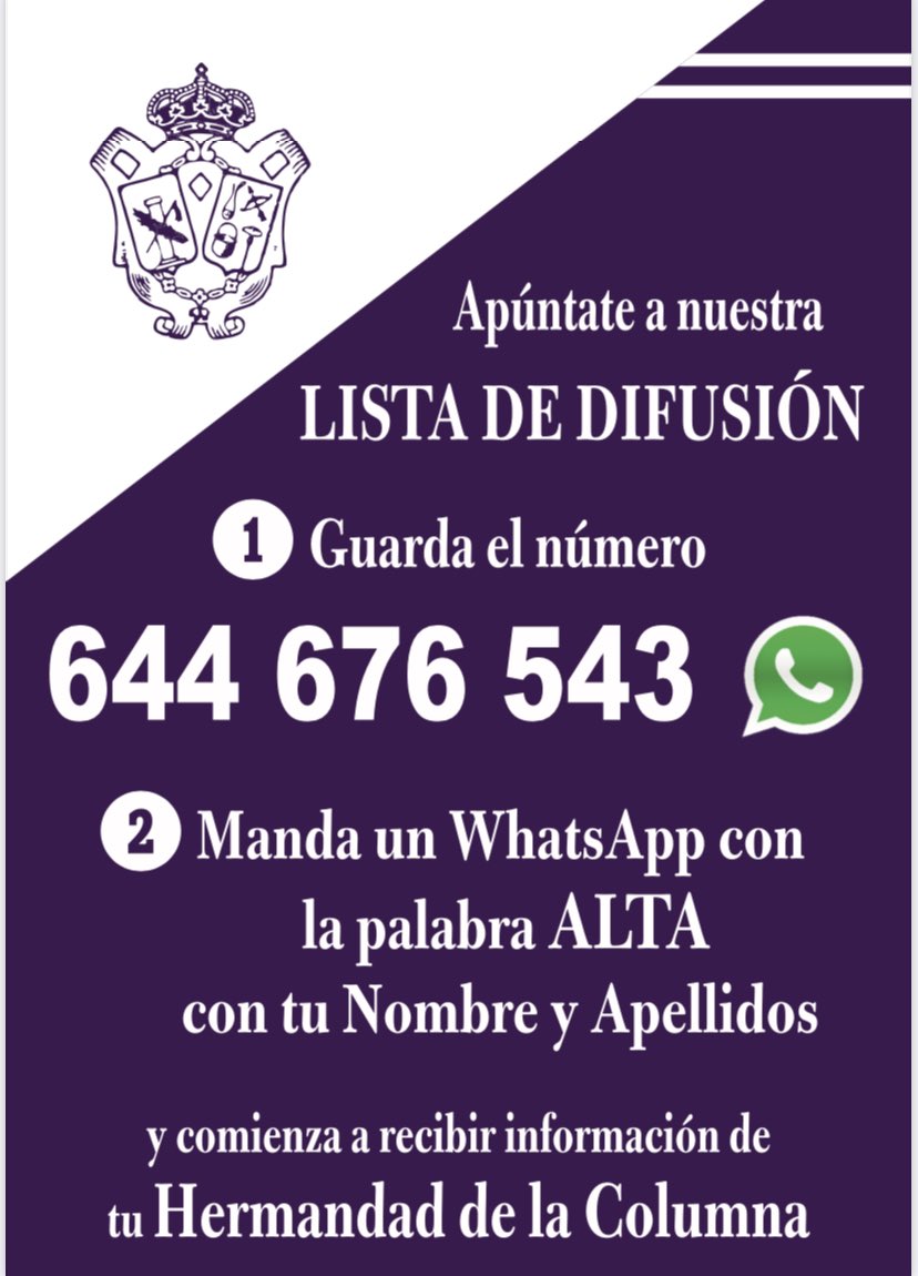 hdad_la_columna's tweet photo. Toda tu Hermandad a través de Whatsapp https://t.co/23hSXMZWww