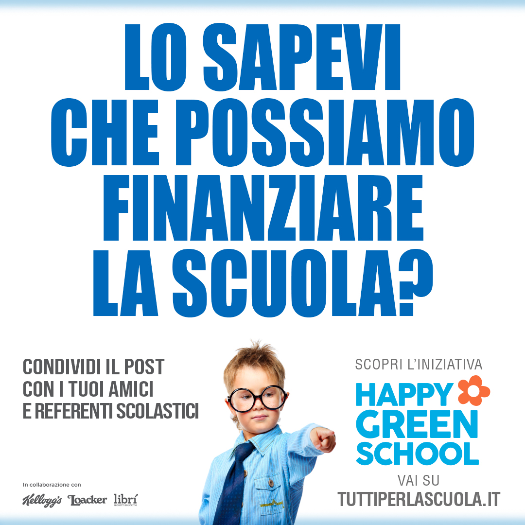 Con l’iniziativa Happy Green School promossa dal Gruppo Selex, tutte le scuole primarie possono partecipare al Contest e ricevere i finanziamenti per realizzare una scuola più green. Condividi il Tw con amici e referenti scolastici così che possano conoscere l’iniziativa.