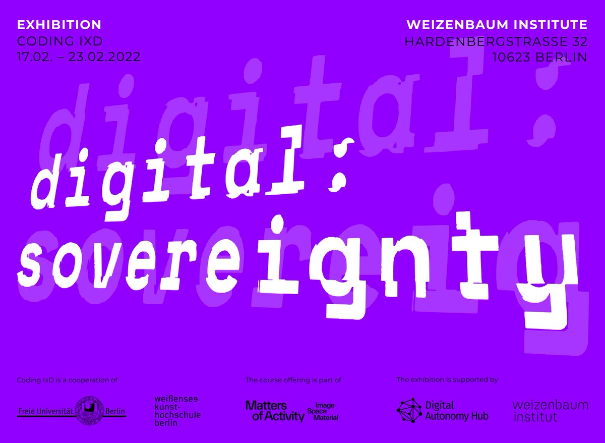 DigiAutonomyHub's tweet photo. Mensch-Technik-Interaktion zum Anfassen! 🦾 Die interaktive Ausstellung „Digital:Sovereignty" des Programms #CodingIxD von @FU_Berlin & #KunsthochschuleWeissensee ist vom 17.-23.2 im @JWI_Berlin zu bestaunen.
Infos und Anmeldung ⤵️
https://t.co/JoZO5rkGGA https://t.co/jYOWdSnoqA