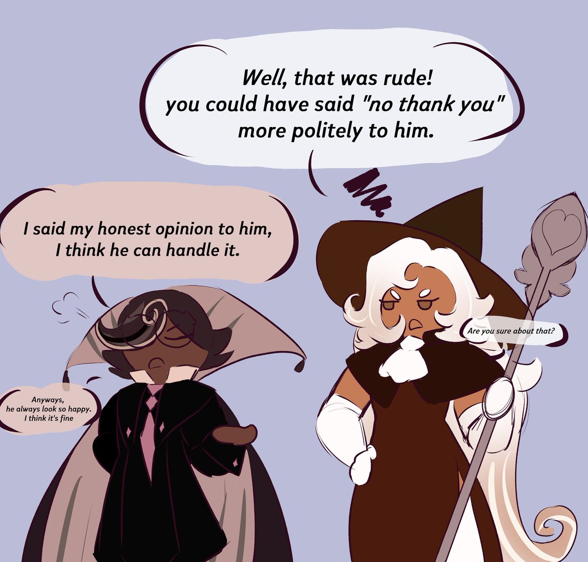 TinyMangoMouse1's tweet photo. A bit of conflict in the guild 😅🍪 [ #cookierunkingdom ] [ #cookierun ] https://t.co/f34Od9tjct