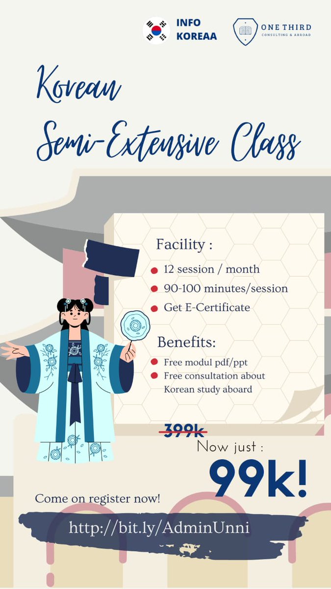 infokoreaa's tweet photo. Kursus bahasa Korea dengan harga terjangkau 😱

Klik https://t.co/XyYPYv9ZSA

#fromis_9 #fromis_9_DM_2ndwin #HelloFuture1MHanteo #TAEHYUN #OurBelovedSummerEp16 #OHSEHUN #leskorea #hangul #hangeul #bakor https://t.co/XFIssxFvgS