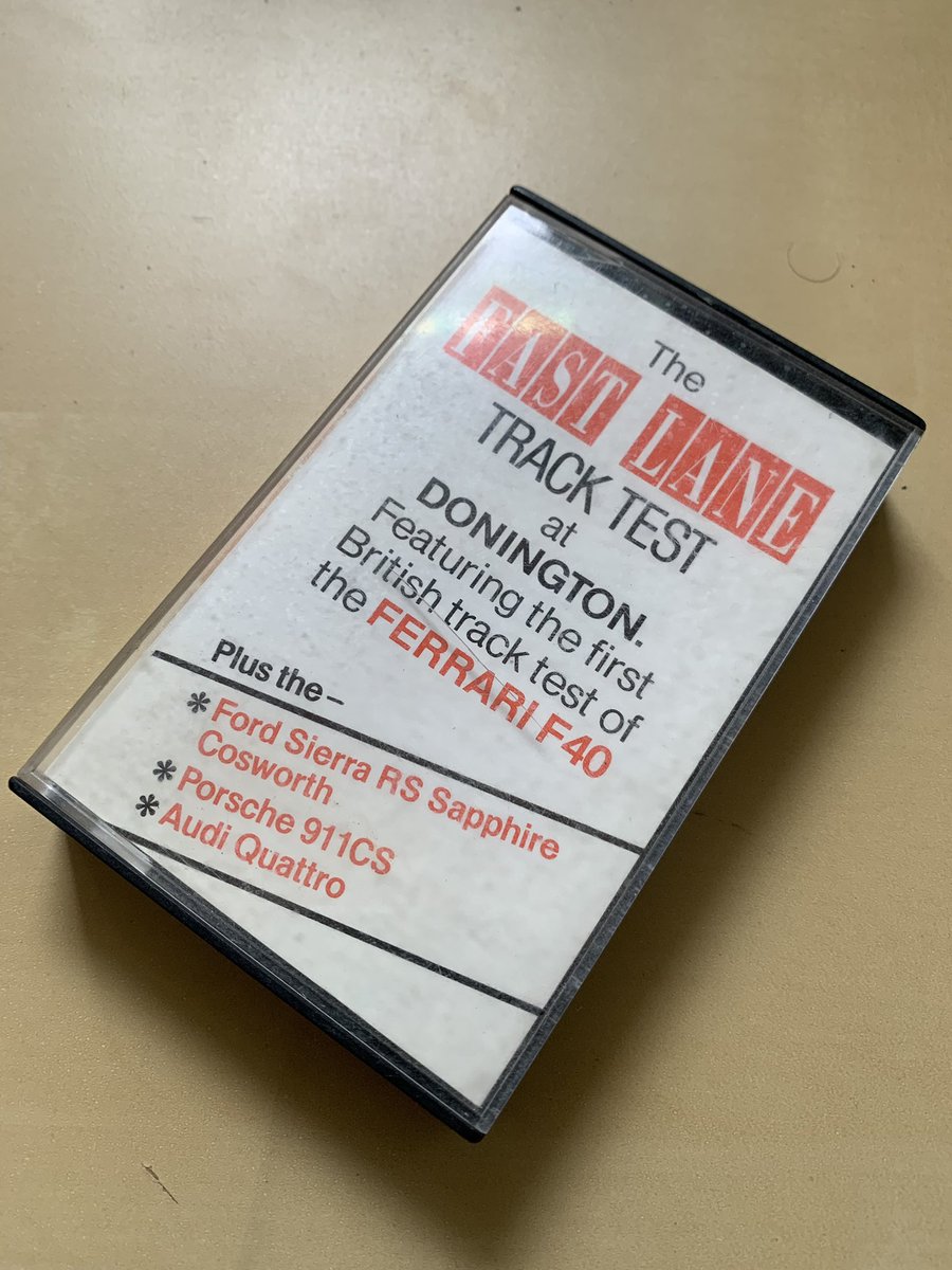ajhamilton's tweet photo. I can’t believe I just found this cassette tape in a cupboard at home still with the remnants of the sticky pad on the back having removed it from the #fastlane magazine in 1989! #f40 #911cs #audiquattro #donnington @MarkAHales @harrismonkey https://t.co/WnSYvfNpma