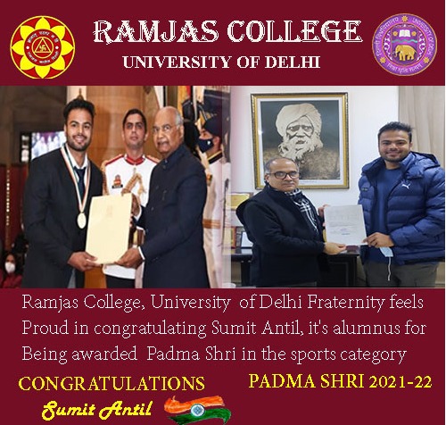 OfficialRamjas's tweet photo. #PadmaAwards2022 #PadmaShri @sumit_javelin @UnivofDelhi #sports #RamjasCollege #JaiHind https://t.co/djoEehxSxL