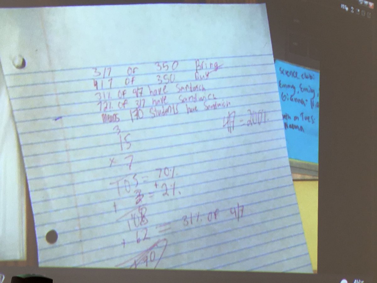 We presented our challenging math tasks this morning Ms. Schwartz was amazed at how quickly we figured out how to tackle this problem! Can you see the connections between how the group solved the question?