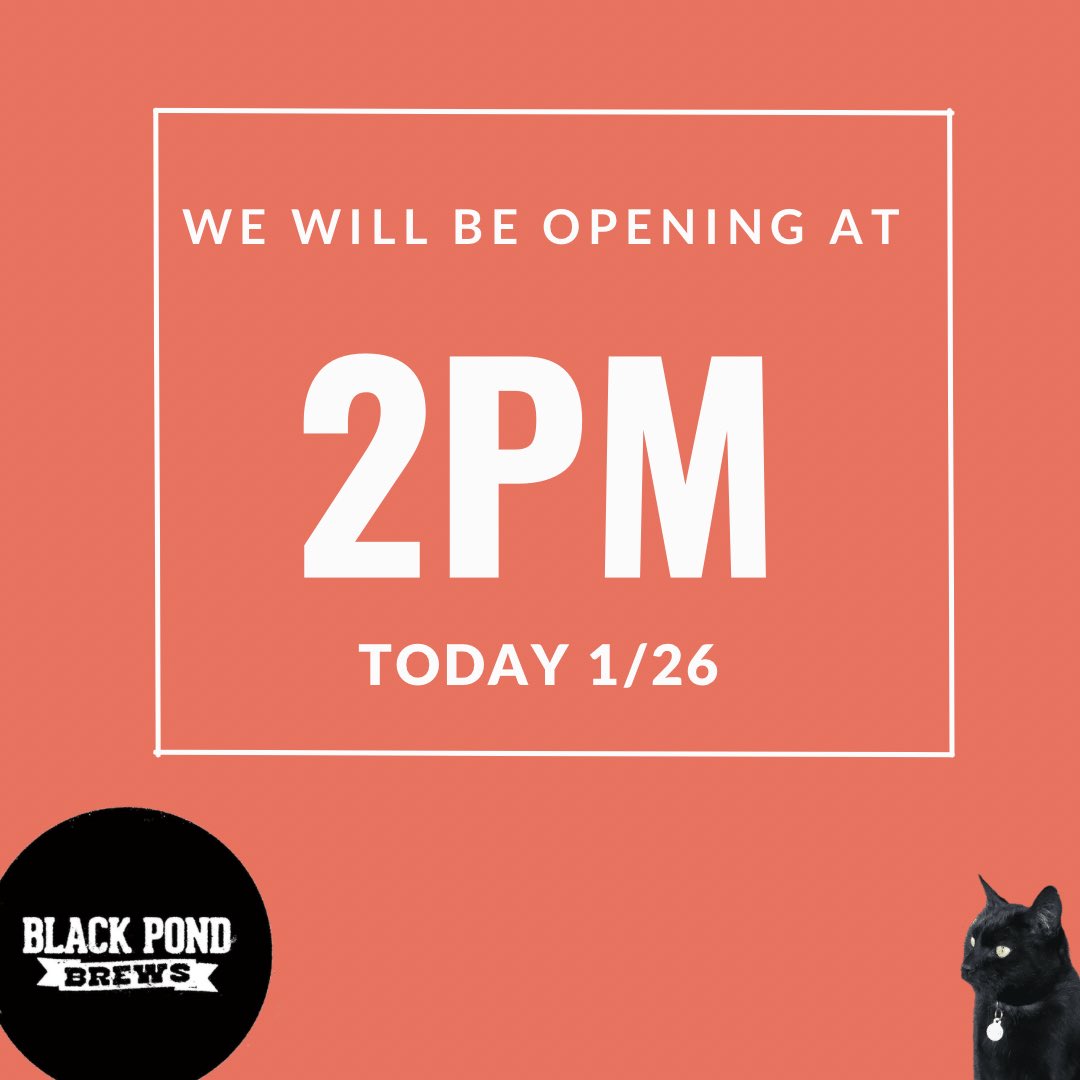 We will be opening at 2 pm today. Looking for food to go? Make sure to check out our online ordering for our kitchen. blackpondbrews.square.site/?location=11ea…