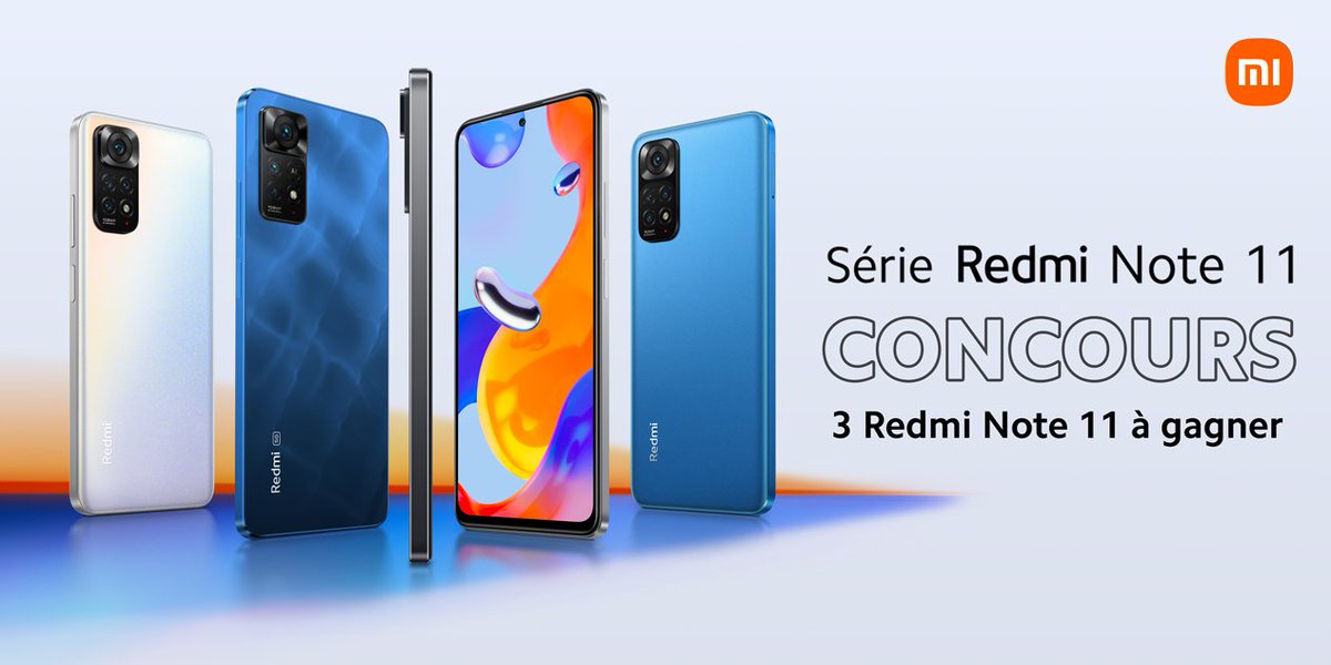 La Série Redmi Note revient en force 🚀
Un petit #concours pour fêter ça !

Pour tenter de gagner l'un des 3 #RedmiNote11 mis en jeu :
- Follow <a href="/yanliufr/">Yan Liu</a>
- RT en mentionnant deux ami(e)s et votre coloris préféré : Gris ou Bleu

Résultats dans une semaine. Bonne chance  ! 🍀
