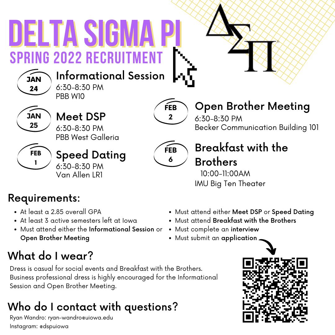 DSPEpsilon's tweet image. Spring Recruitment is officially here! It’s not too late to apply. Check out our upcoming event dates!