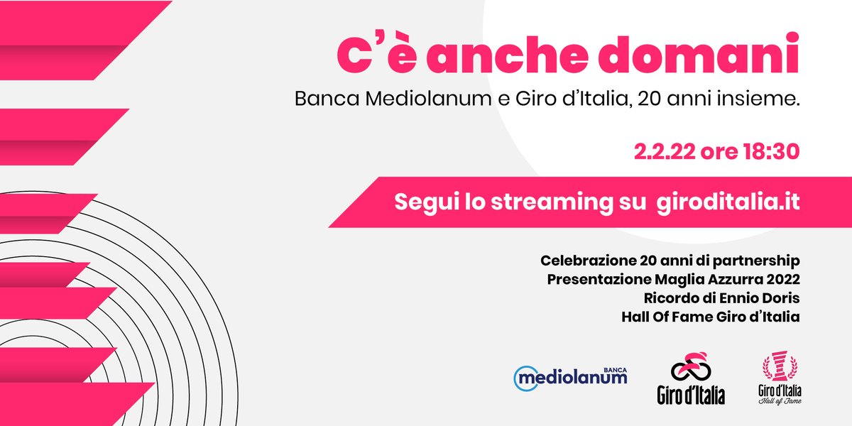 giroditalia's tweet photo. #SaveTheDate 2.2.22 ore 18:30
Live streaming su https://t.co/DnccY4nFLD
#Giro #TappaDopoTappa #StorieDalGiro
@BancaMediolanum https://t.co/ryDs80aKTQ