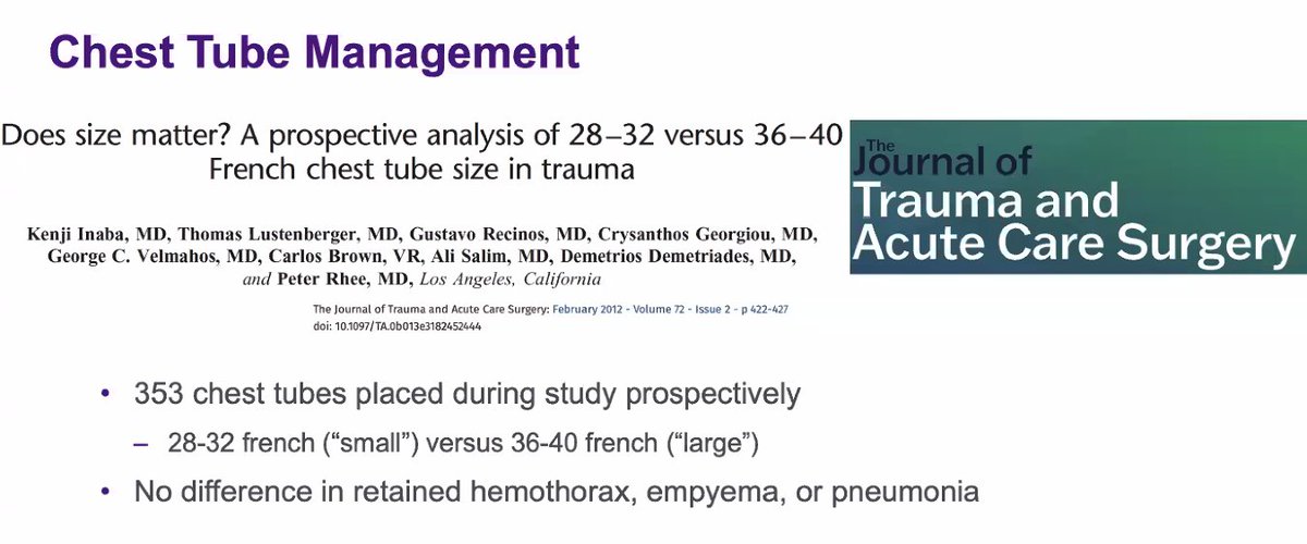 nyulangoneEM's tweet photo. Chest Trauma by our @NYULangoneBK Trauma Surgeon  @AlexSchwed 

-in tension physiology PTX - first focus on relieving the pressure w/ finger thoracostomy
-no benefit for larger size of chest tube
-very reasonable to use pigtail in hemothorax https://t.co/2sDVaaOsc8