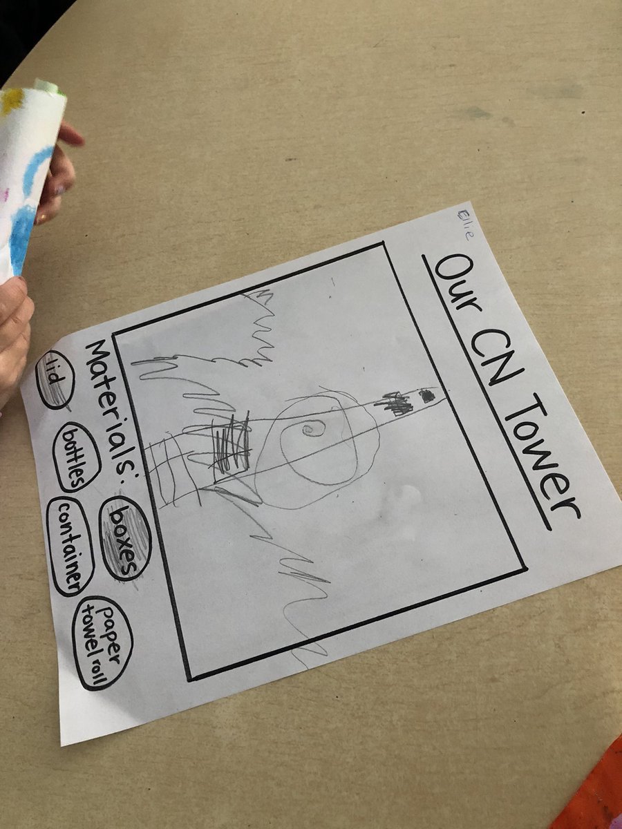 MsLaurenMax's tweet photo. This week, we realized that the #CNTower is REALLY tall, even taller than our apartments! As a class, we will be working on building our #Toronto skyline using #recyclable materials! Today, we worked on creating a plan like #architects! Some of us even labelled our plans! @tdsb https://t.co/82lxykoM5h