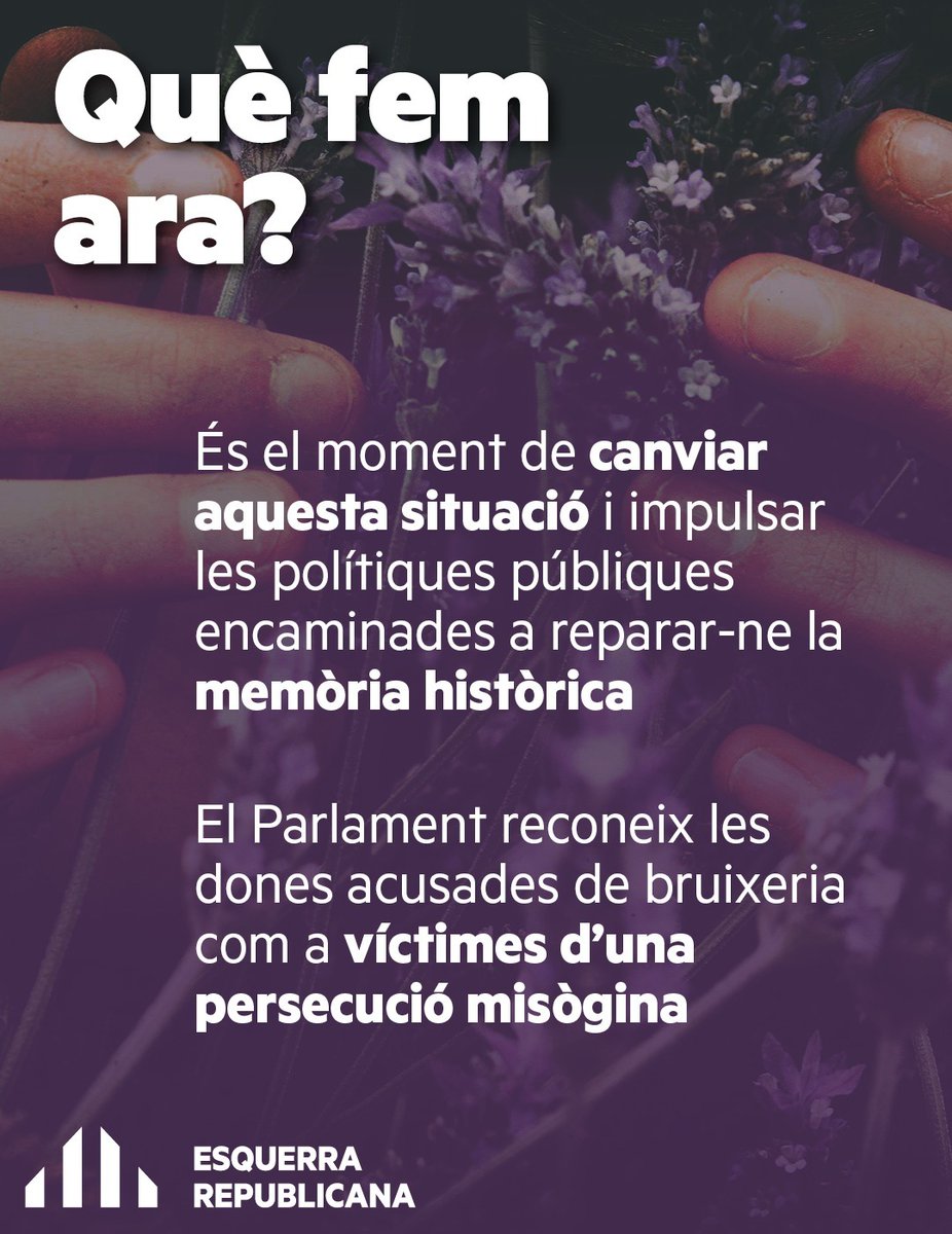 erccalafell's tweet photo. ❗Pas endavant al #Parlament en memòria històrica: reconeixem centenars de dones💜 que van ser acusades de bruixeria i víctimes d'una persecució misògina. https://t.co/6M1GlPkEYe