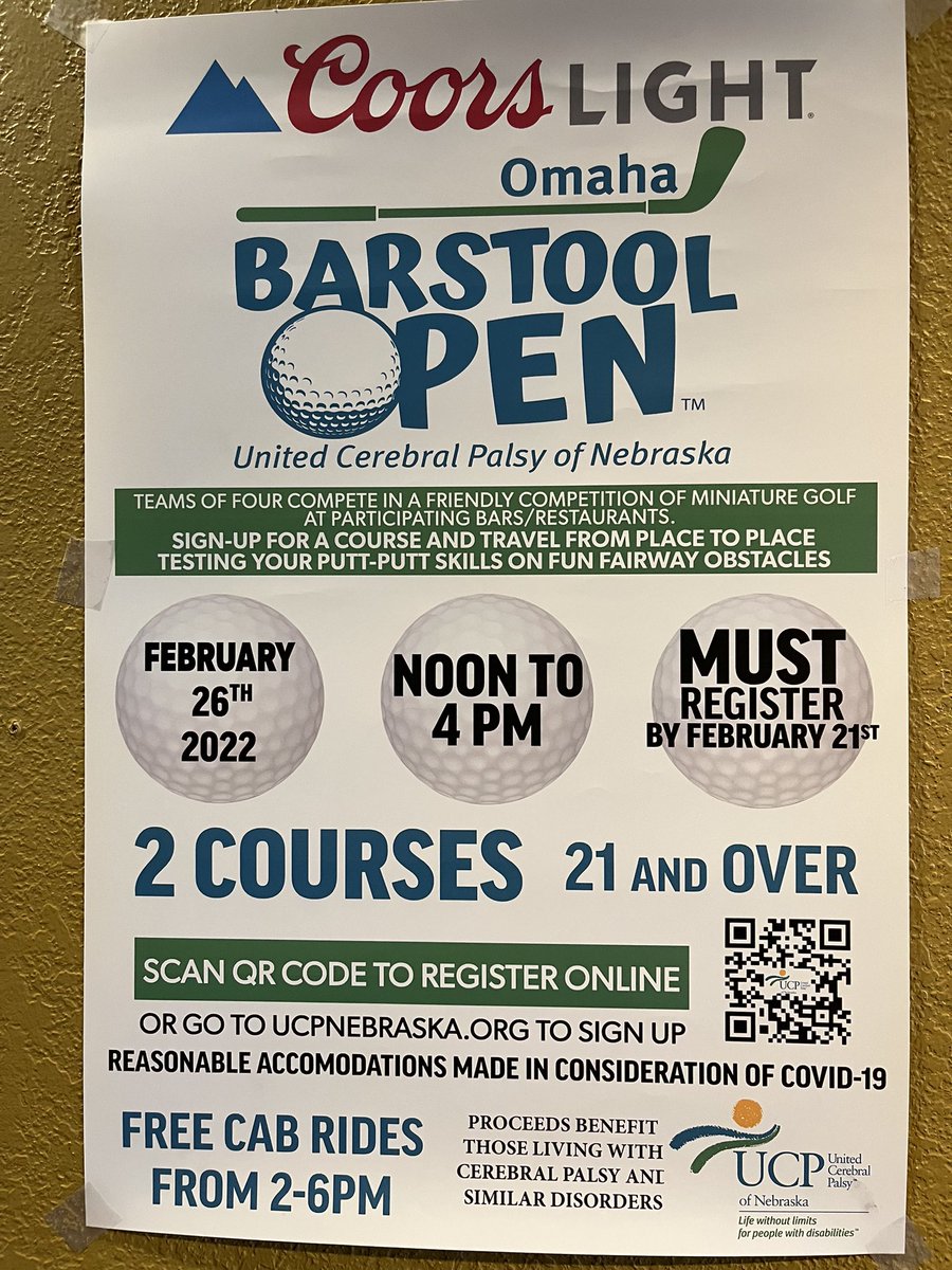 We’re joining United Cerebral Palsy of Nebraska in their barstool open! Start your round at Tap House with some great food &amp; drinks!