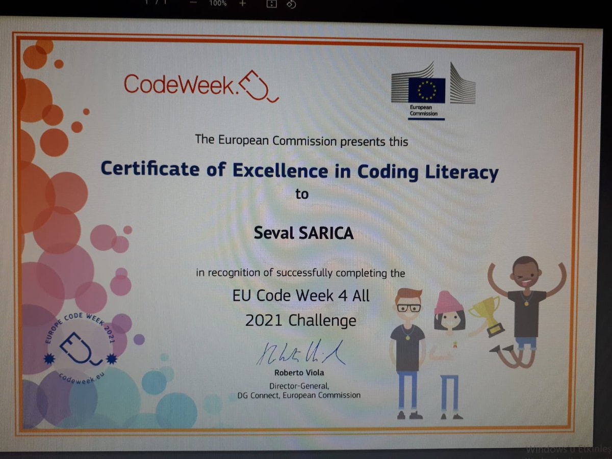 YBA46599069's tweet image. Codeweek mükemmellik sertifikamızı aldık,Seval SARICA öğretmenimizi tebrik ediyoruz 💐💐#CodeWeek #CodeWeekEu2021 @yenisehirmem_33 @necmidinc @MersinMEMArGe