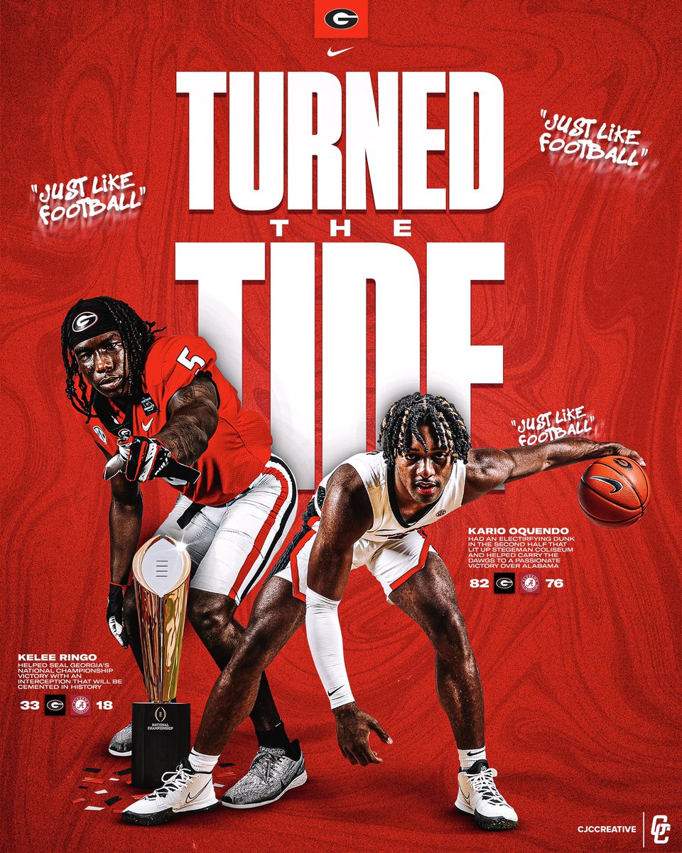 cjccreative's tweet photo. TURNED THE TIDE | Beating Alabama sure is fun... #GoDawgs @GeorgiaFootball @UGABasketball https://t.co/M8JjwHZwPv