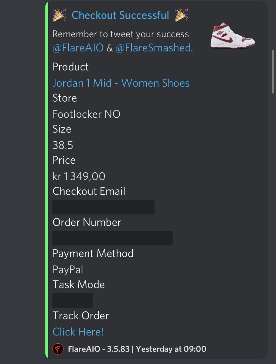 _realbaba's tweet photo. Alot of cancels but still 2 went through!
B:@SoleTerminator @SoleTermSuccess @FlareAIO @FlareSmashed 
P:@PigeonProxies @Marsproxies @DreamProxies @Leafproxies @Lemon_Proxies (testing)
C: @Bandopalace @VikingNotify @RapidRestocksio 
Also hit for slots but they did not accept 3ds😐 https://t.co/kOCjLGrJVA