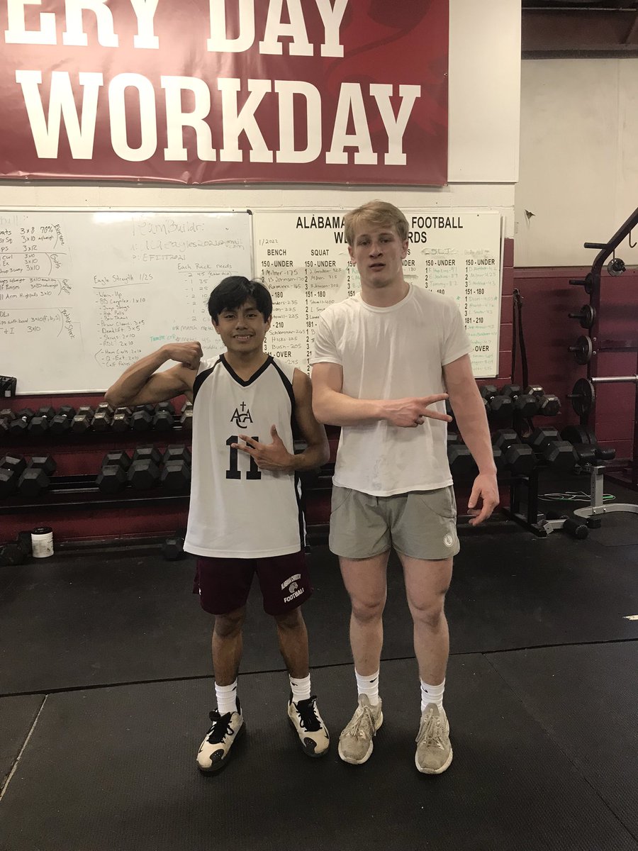 Eagles of the today worked their tails off in the weight room this morning and won our challenge! <a href="/15jack_thomas/">jack thomas</a> ( Football/Basketball) and Sam Davidson (Basketball) <a href="/CoachMichaelSu1/">Coach Michael Summers</a> <a href="/acaeaglesfball/">ACA Football</a> @ACABasketball_ <a href="/CoachStevenT/">Steven Thomas</a> <a href="/CoachDockins/">JL Dockins</a> <a href="/CoachGregHoward/">Greg Howard</a> #COMPETE #WIN