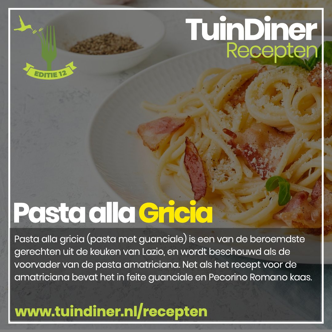 𝗣𝗮𝘀𝘁𝗮 𝗮𝗹𝗹𝗮 𝗴𝗿𝗶𝗰𝗶𝗮 is een van de beroemdste gerechten uit de keuken van Lazio, en wordt beschouwd als de voorvader van de pasta amatriciana. Net als het recept voor de amatriciana bevat het in feite guanciale en Pecorino Romano kaas. 

Link: social.tuindiner.nl/77qB