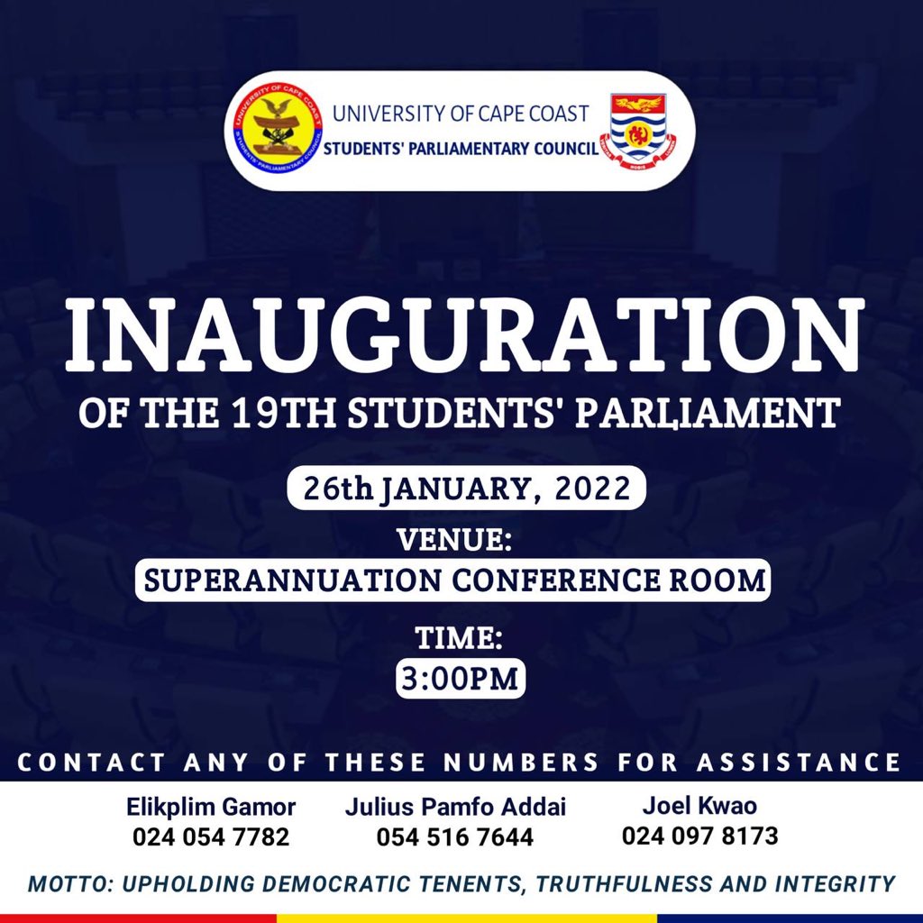 choicism's tweet photo. Is today, UCC Student Parliament ☺️☺️
A new set of leaders are being inaugurated. The leadership of the 18th parliament invites its members-elect. Happening now at the Superannuation Conference Room... Be there! https://t.co/PeWW3xBOFO