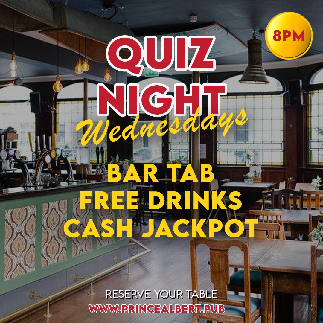 Join us for our superfun weekly Quiz-every Wednesday from 8pm.