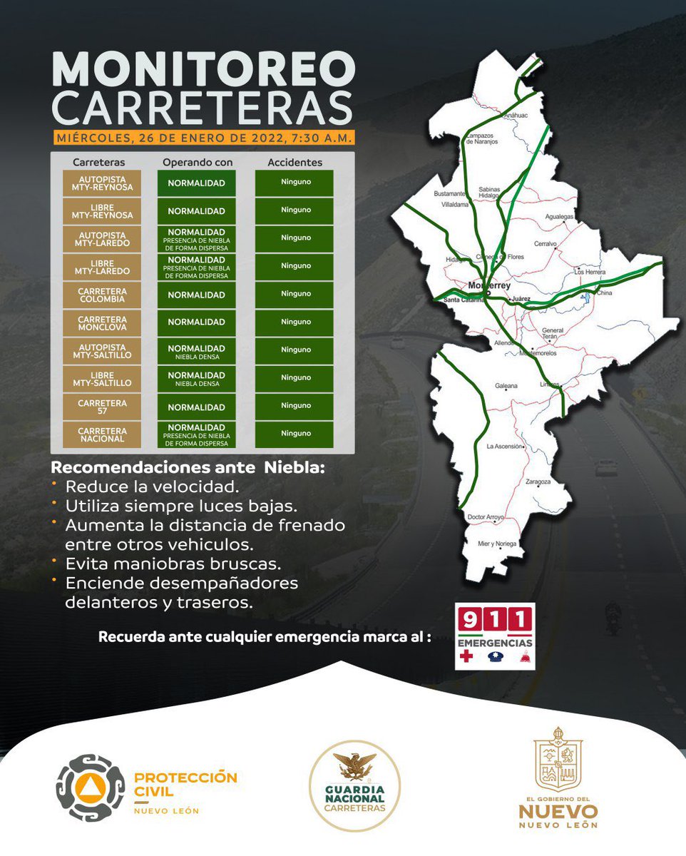 Siga atento a fuentes oficiales.
#MonitoreoDeCarreteras 
#TodosSomosProtecciónCivil