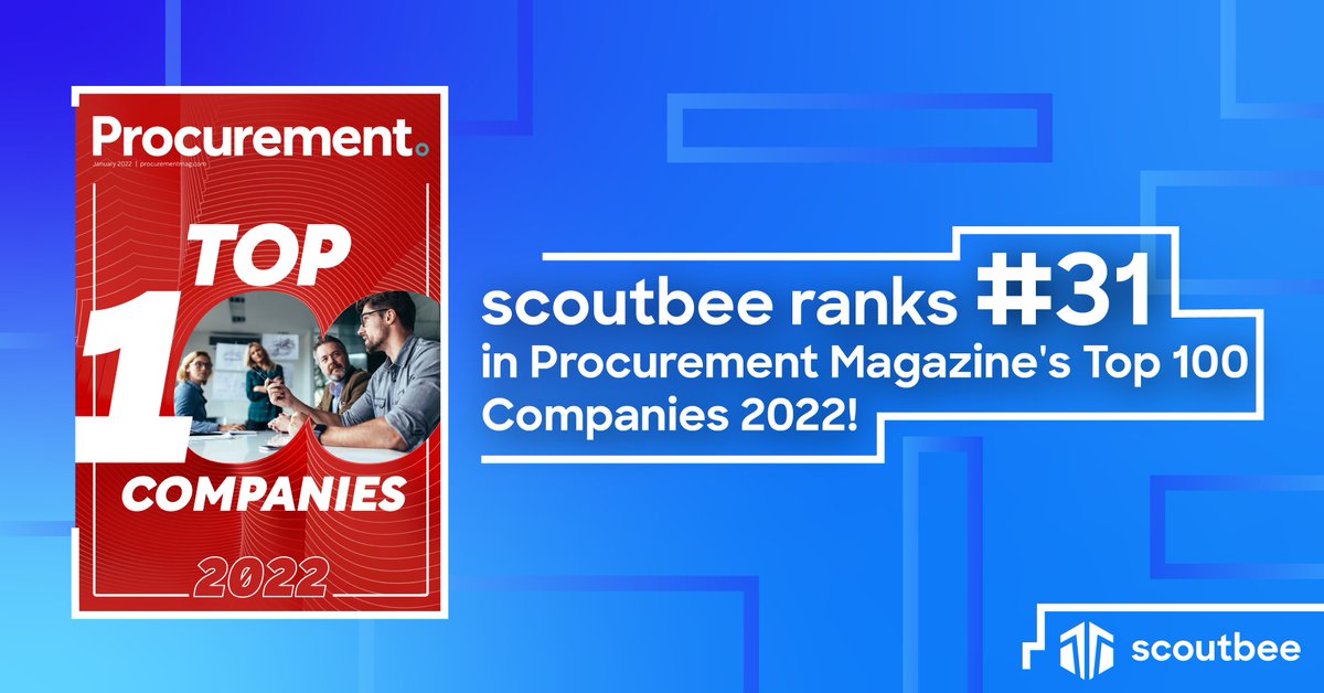 scoutbeecompany's tweet photo. 🎉 Delighted to be #31 in @ProcurementMag_'s Top 100 Companies 2022! With scoutbee's AI-powered #ProcurementIntelligence and #SupplierSearch platform, you gain access to accurate, dynamic &amp; enriched #supplier data that empowers proactive procurement. https://t.co/Tj1Mg50rFc https://t.co/qY4CkVsJZ4