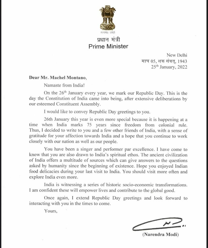 ShefVaidya's tweet photo. The personalised letters sent by @narendramodi to eminent citizens of the world are so endearing. Each has a para that is uniquely crafted keeping the recipient’s personal history and contributions in mind. Whoever did the homework did a darn good job! #RepublicDay https://t.co/HjmdGxw7sF