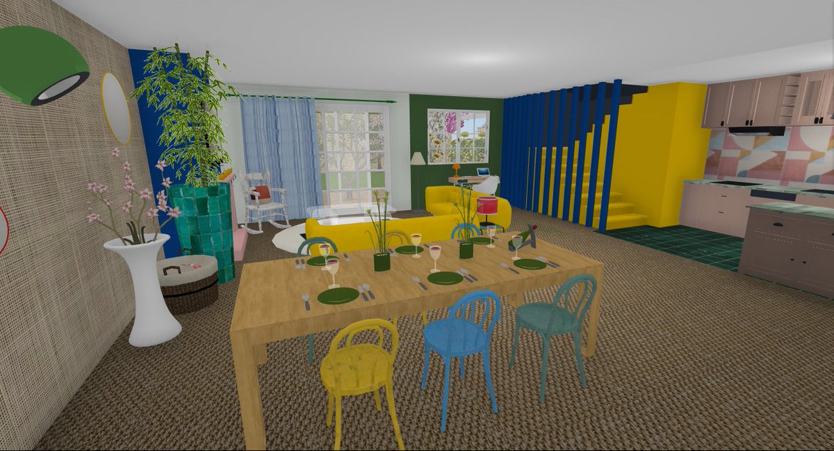EXPERT DESIGN 📐- This week,we imagined a surprising renovation with a house full of joy and color but also very warm. Would you dare to do this in your home? 
.
.
.
#homedesign3d #hd3d #homedesign #3ddesign #architecture  #homedecor #homedecorating  #interiors #architectureideas