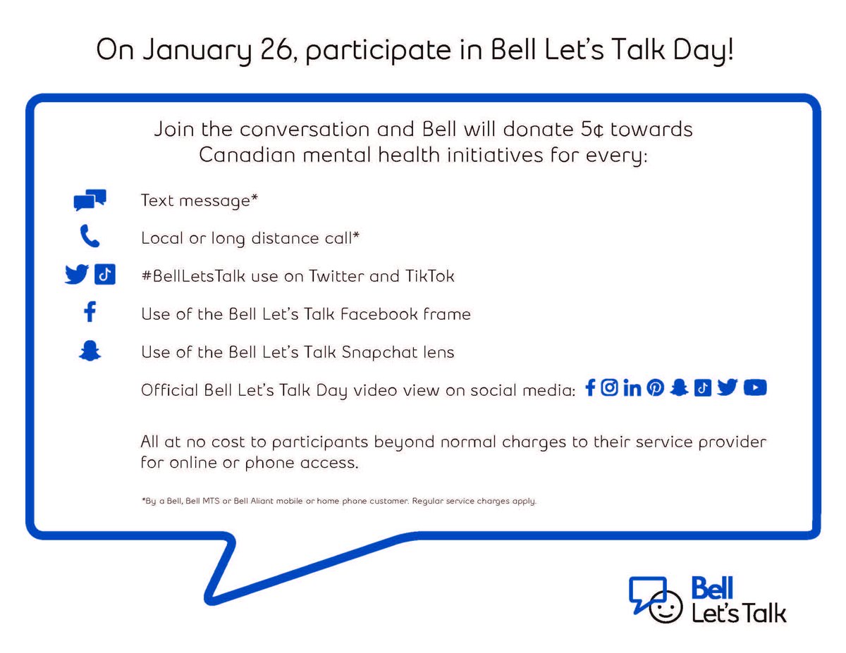 Today is #BellLetsTalk Day! Do you part to help support mental health initiatives!