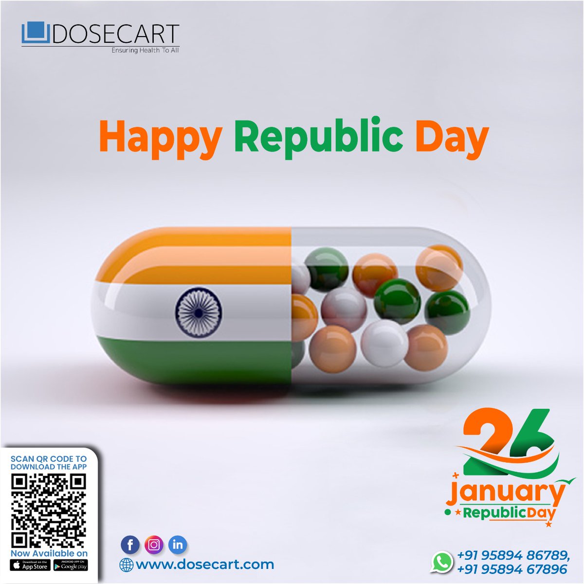 DoseCart's tweet photo. All May there be Peace and Prosperity and may we rejoice In the blessings that Our Country Has given us.
Happy Republic Day to all from the DoseCart Family! 🇮🇳
#dosecart #republicday2022 #onlinepharmacy https://t.co/wmDFO0BW1C