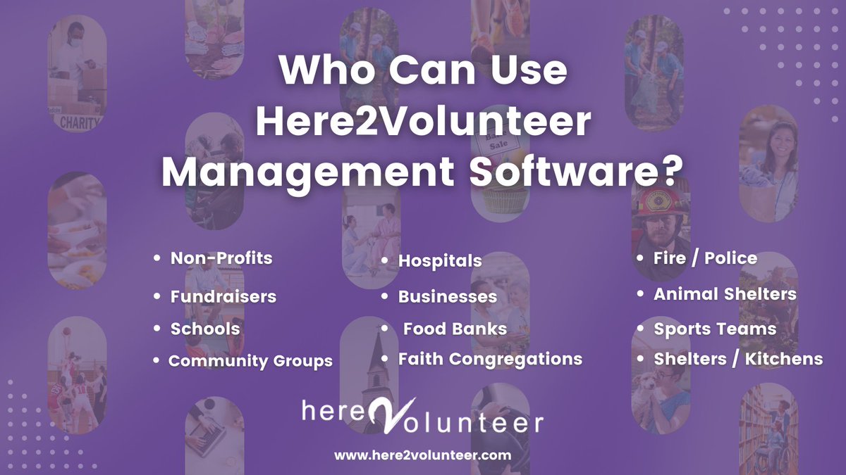 Here2V's tweet photo. Who can use #Here2Volunteer? Everyone that uses #volunteers! It doesn't matter how many you have either. You can even pause the account at anytime. No contracts and you're only billed when you actively use Here2Volunteer. Now that is flexible! https://t.co/3jTq3Sl4mE https://t.co/w112cAYyGd
