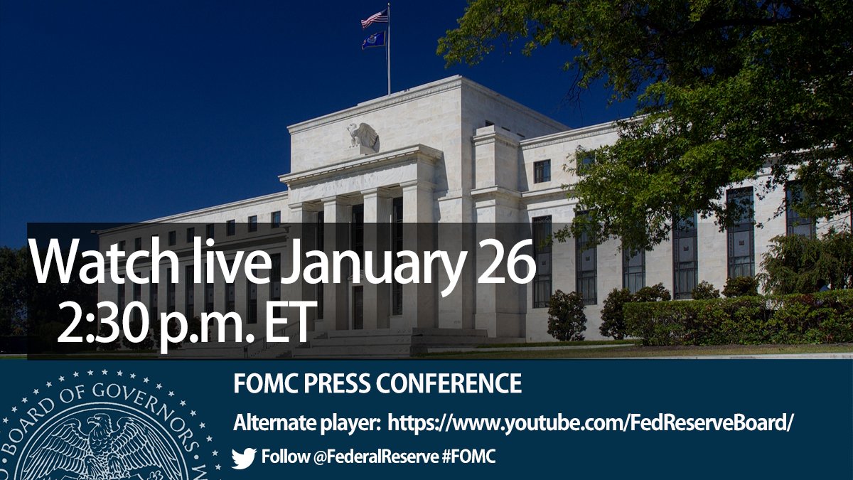 federalreserve's tweet image. WATCH LIVE TODAY: Press conference with #FOMC Chair Powell at 2:30 p.m. ET: go.usa.gov/xtNrj
youtube.com/federalreserve
