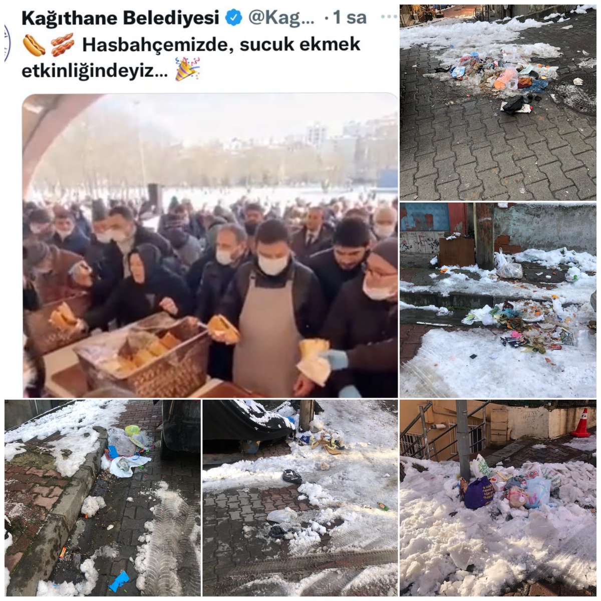 Sokakların buz pistine döndüğü, biriken çöplerin toplanmayarak etrafa yayıldığı, tuzlama nın yapılmadığı bir ortamda Kağıthane Belediye başkanı durumu sucuk partisi yaparak kutladı!Vatandaş hizmet bekliyor. Halkımızın sağlığını hiçe sayan bu düzeni kabul etmiyoruz.<a href="/KagithaneBelTR/">Kağıthane Belediyesi</a>