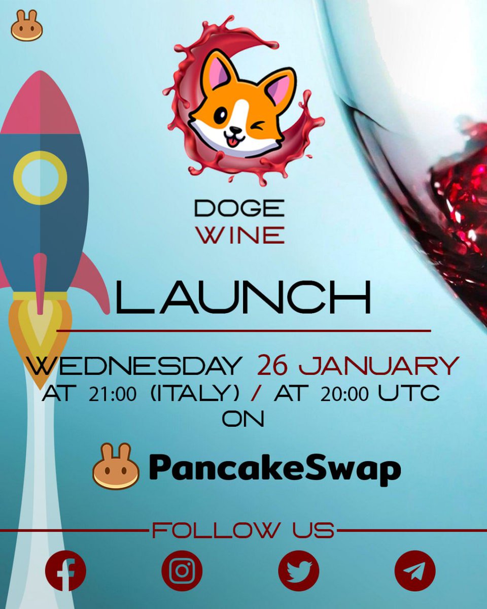 DogeWineToken's tweet photo. Get ready !!!! Tonight we will be on the PANCAKE!!!! #pancakeswap #dogewine #Bitcoin #TokenSale #Binance #BinanceSmartChain #NFTCommunity https://t.co/zSqUx9ohWv