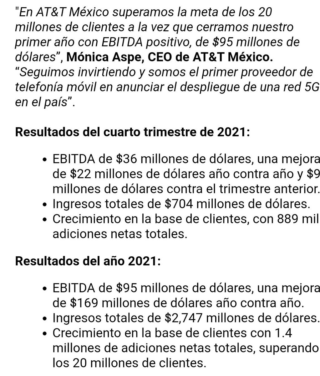 Rodpac's tweet photo. En el contexto de sus resultados trimestrales en los que superaron los 20 millones de clientes la CEO de @ATTMx @maspeb dice que están comprometidos con México y señala que crecen e invierten aún ante la falta de cumplimiento legal y regulatorio de América Móvil. https://t.co/ivu1jXh1i4