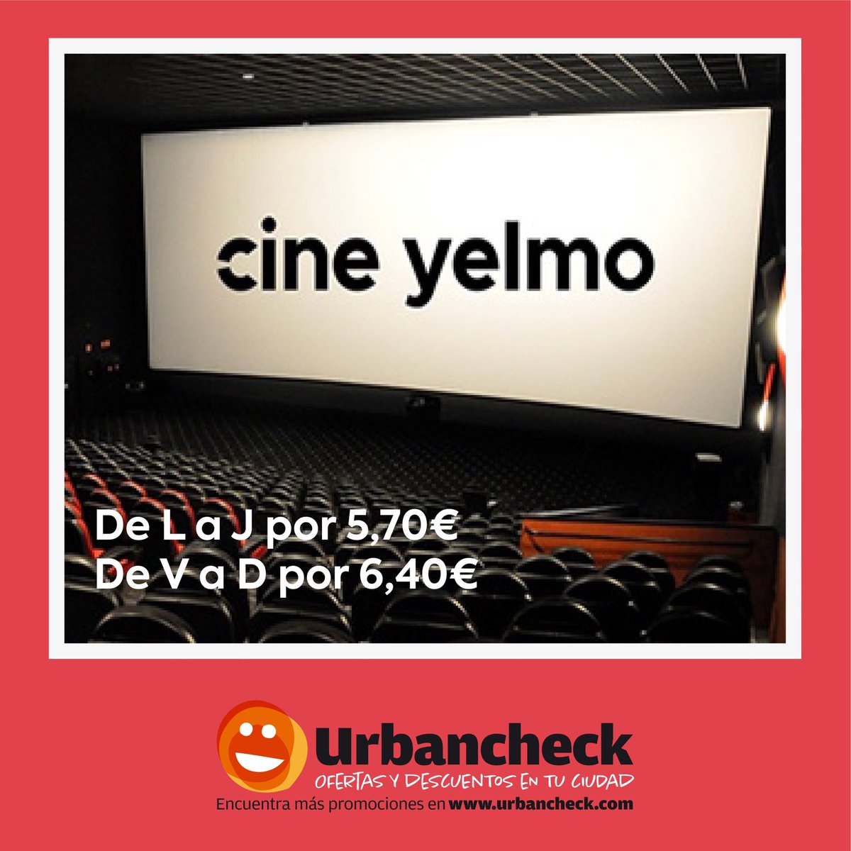 urbancheck's tweet photo. Con Urbancheck consigue tu entrada en Cine Yelmo desde 5,70 €. No dejes escapar esta oportunidad. 
. 
. 
. 

#ofertascine #descuentoshot #ofertasdeldía #ofertasmagazine #ofertassemalanales #ofertascine https://t.co/tPZiBNi28n