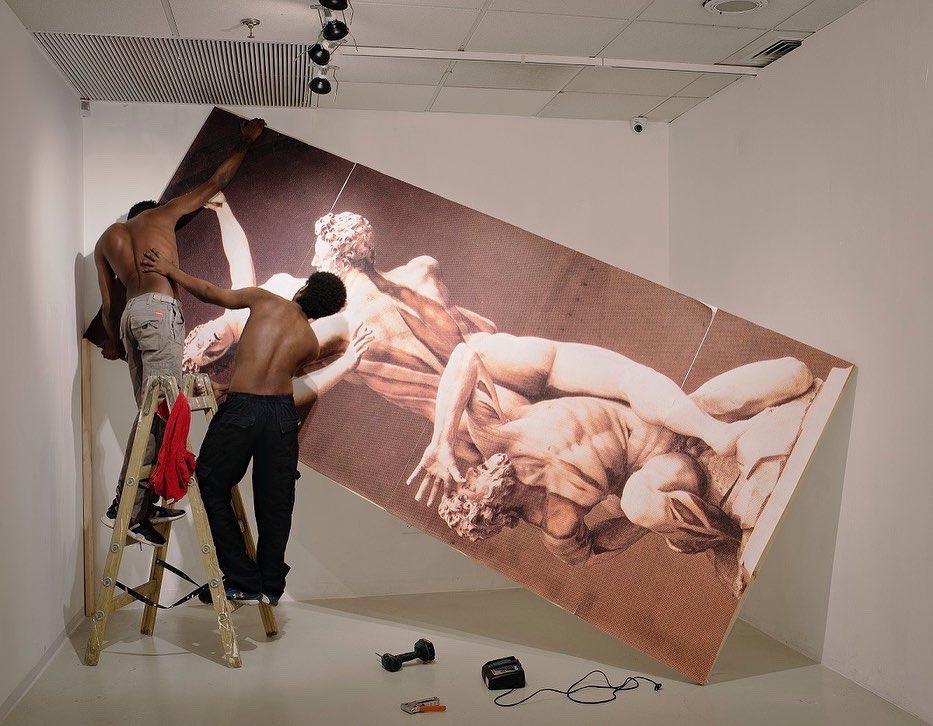 BravermanTLV's tweet photo. Braverman Gallery is proud to take part in the Solidarity Weekend, January 28 and 29 in Tel Aviv.

Braverman gallery will present @mark_yashaev work, “Abduction of a Sabine women”, on the gallery window facing the street. https://t.co/ty4VAnySR0