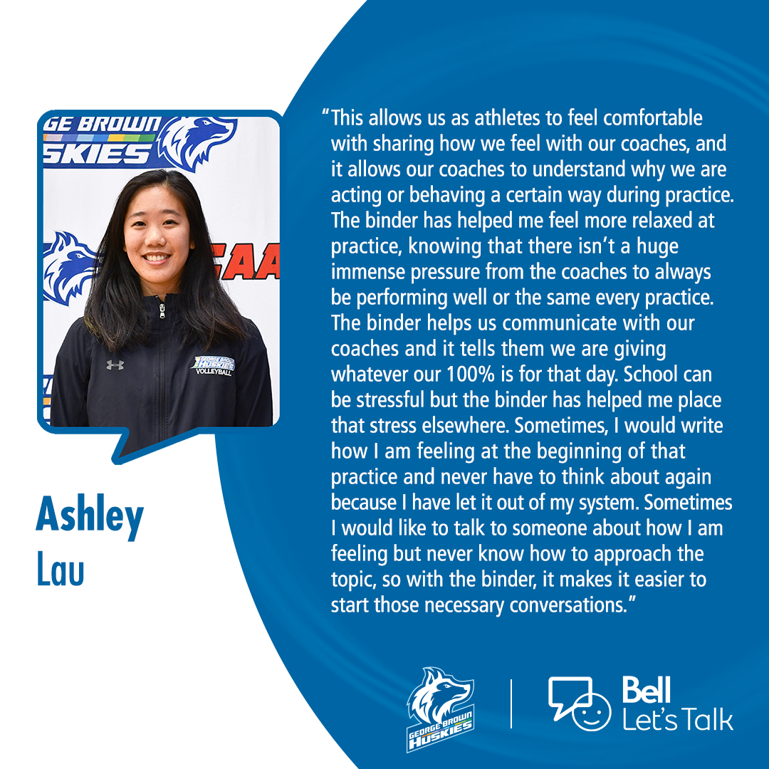 GBHuskies's tweet photo. Let's continue to expand the conversation around mental health. A perfect example of this is the binder that Huskies women’s volleyball head coach, Daphne Choi, has introduced.

It's been extremely beneficial for the entire team!  

🗞️: https://t.co/FPA8sAQl8r

#BellLetsTalk https://t.co/Qby8VdcTto