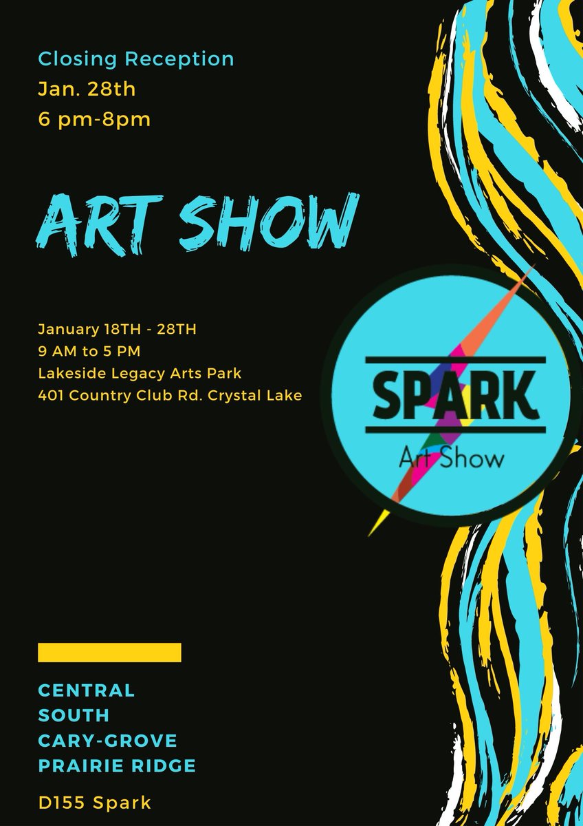 Last week check out the D155 Spark Art Show! Don't miss District 155 Art students showcase; it's Incredible! 
Closing Reception 1/28 from 6 pm - 8 pm.
