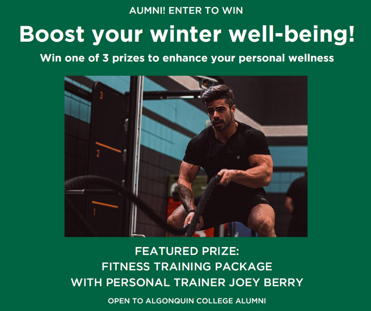 AlumniAlgonquin's tweet photo. #ACAlumni #entertowin Win 1 of 3 prizes that encourage personal wellness during Mental Health Awareness Week. Today’s featured prize: A $700 fitness training package from bodybuilding champion Joey Berry https://t.co/kb18YXjrZd. Enter here: https://t.co/TEIBLOhwgG. #mentalhealth https://t.co/VGBTA4OYv1