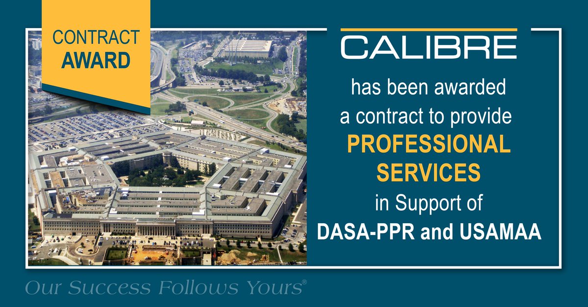 CALIBRE_Systems's tweet photo. CALIBRE is pleased to support DASA-PPR and USAMAA. Read more: https://t.co/6q7nLifjKI
#Army #GSA #HCaTs #GovCon #ContractAward https://t.co/yGebTyE7mX