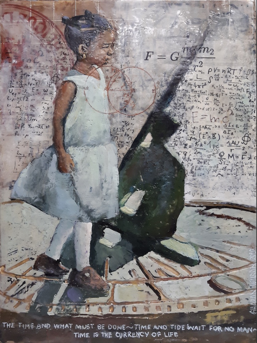 SharonAMuhammad's tweet photo. 'The Science of Time' encaustic  
Art needs to more than entertain. It must inspire
#blackeducators  #blackartist  #blackfamily  #inspirational https://t.co/L1ojerrRSJ